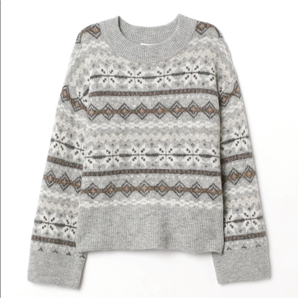 H&M Fair Isle Sweater Nordic Winter Knit Pullover Gray Cozy Scandinavian Size M